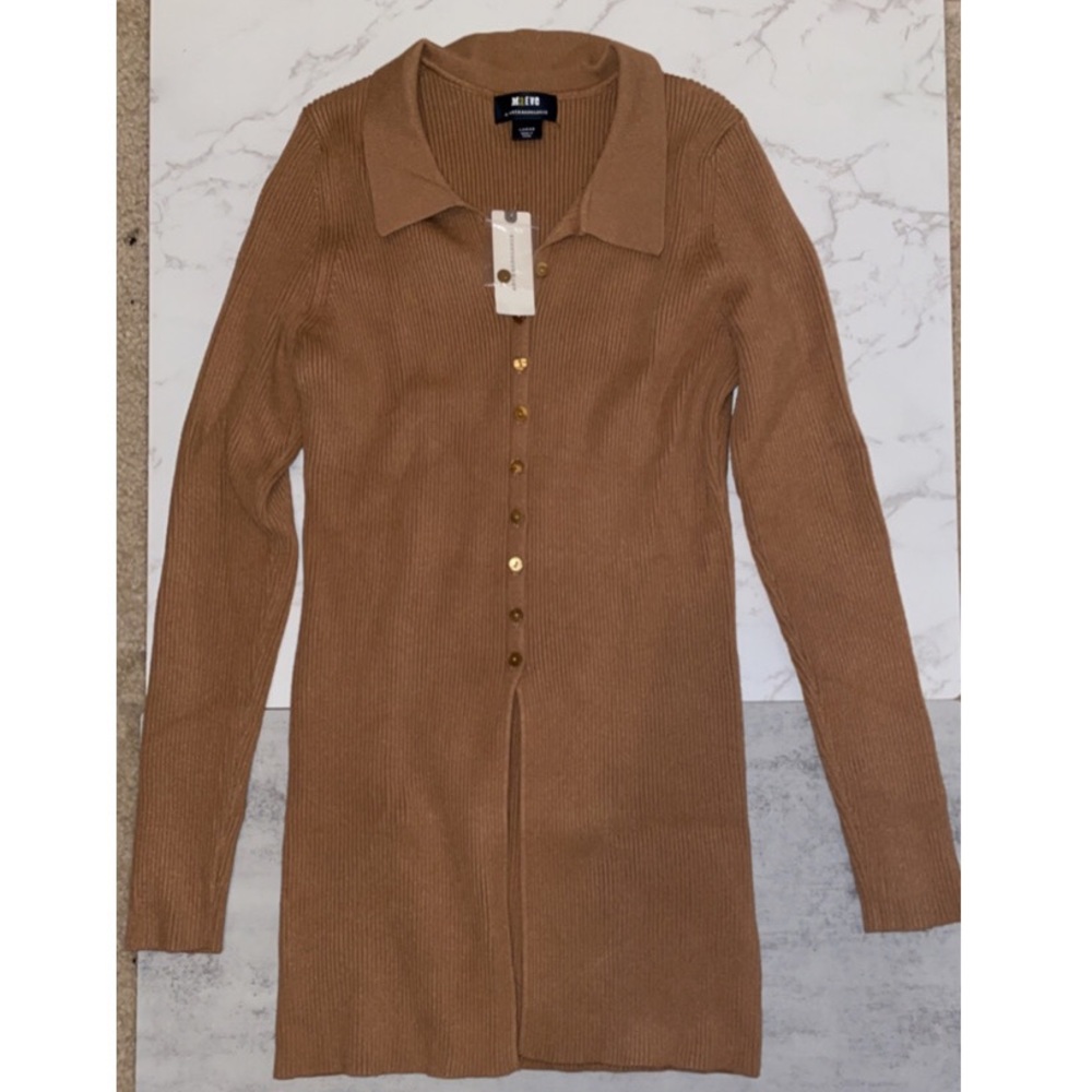 NWT Anthropologie Honey Mauve Ribbed Slim Cardigan - Picture 4 of 5